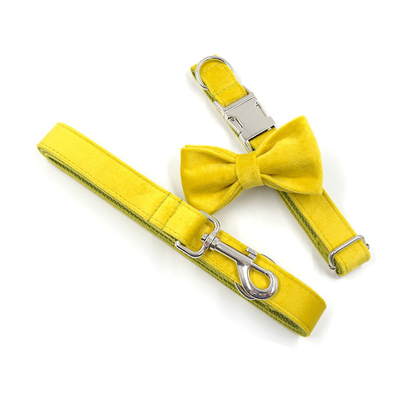 Elegant Yellow And Green Velvet Dog Go Out Collar Traction Rope Set