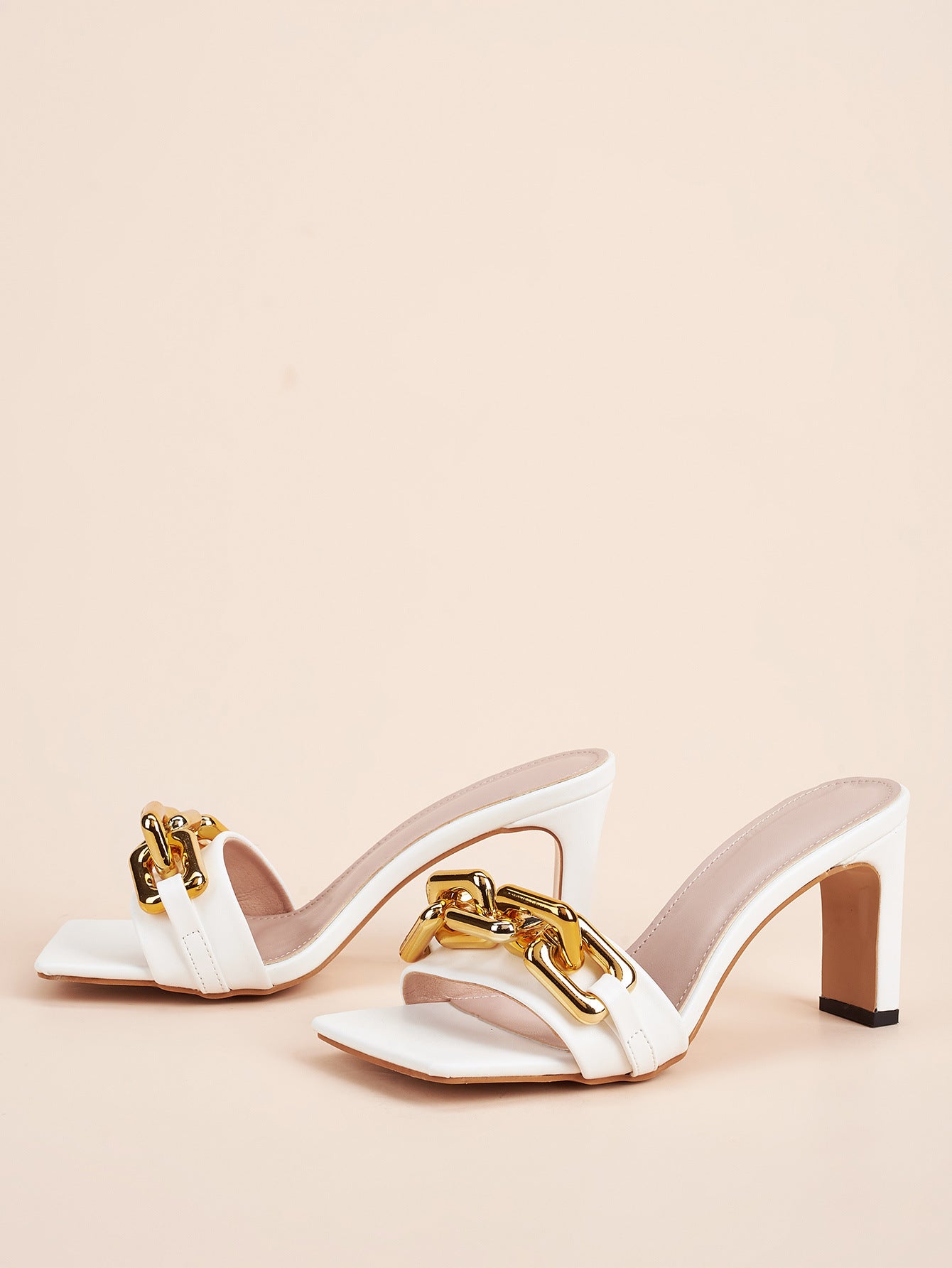 Fashion High Heel Women Sandals All-match Temperament Metal Chain  Toe Sandals And Slippers