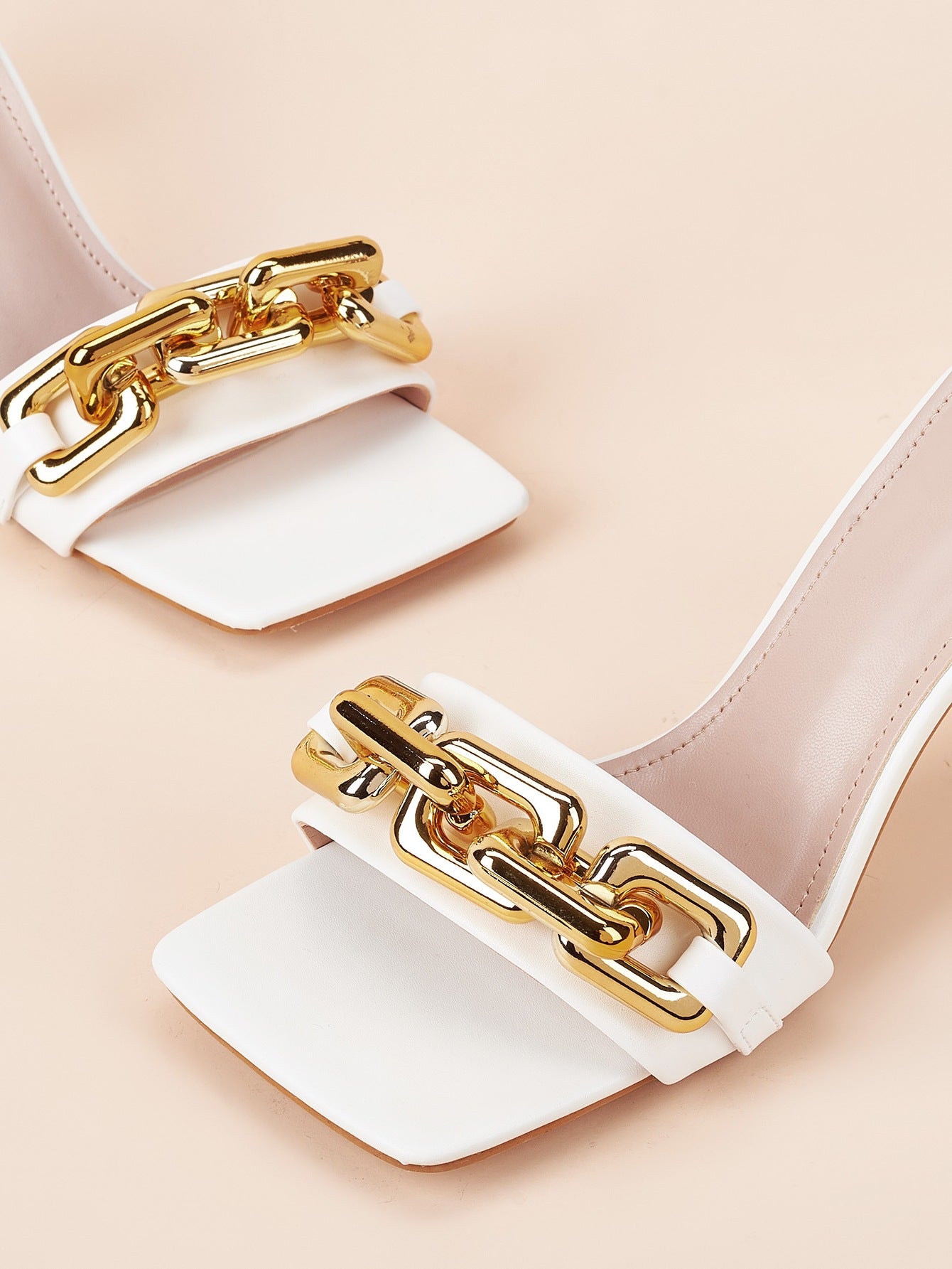 Fashion High Heel Women Sandals All-match Temperament Metal Chain  Toe Sandals And Slippers