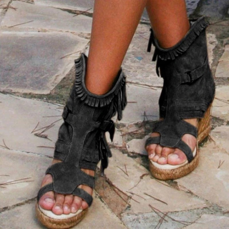 New Style Sandals Women's Shoes Wedge Heel Tassel High Heels