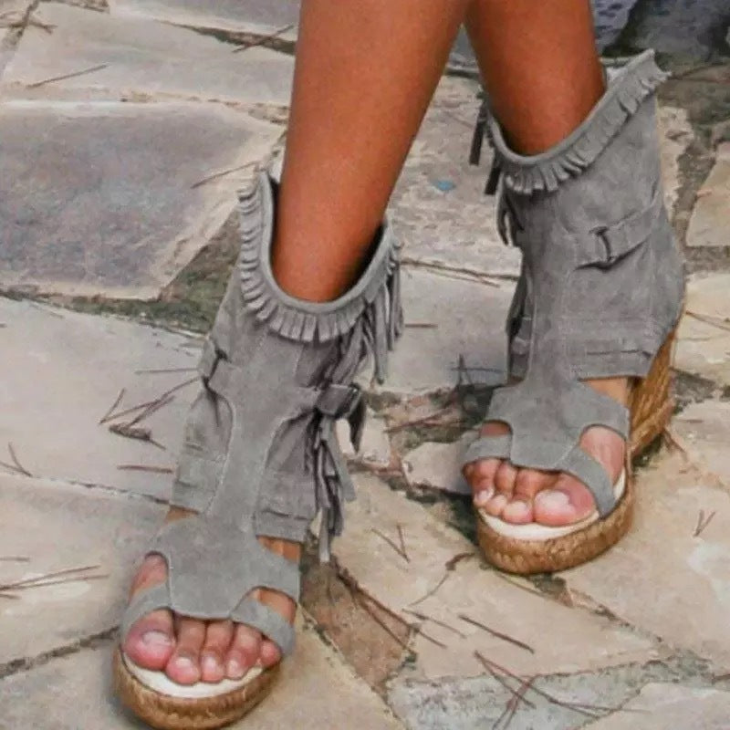 New Style Sandals Women's Shoes Wedge Heel Tassel High Heels