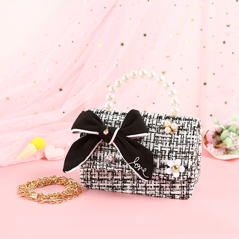 Fashionable Diamond Water Drop Big Bow Knot Portable Pearl Diagonal Children's Bag