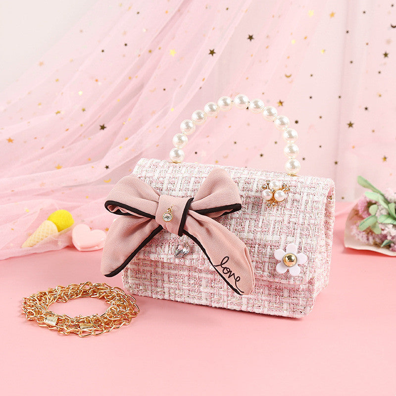 Fashionable Diamond Water Drop Big Bow Knot Portable Pearl Diagonal Children's Bag