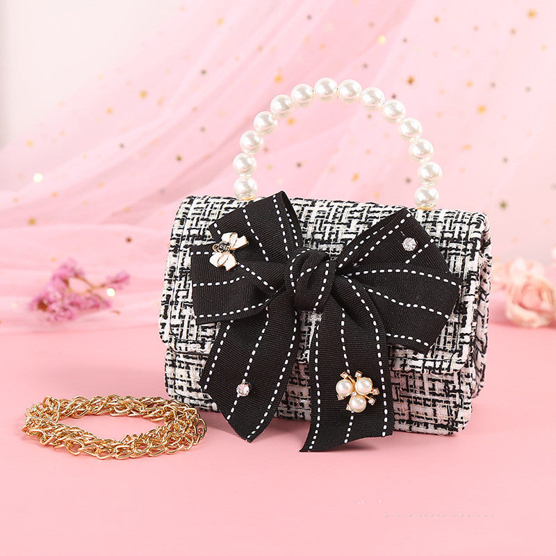 Fashionable Diamond Water Drop Big Bow Knot Portable Pearl Diagonal Children's Bag