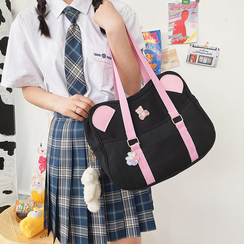 Harajuku Vintage Sense Cute Cute Bear Ears Soft Sister Girl Jk Shoulder Bag Student Class Bag