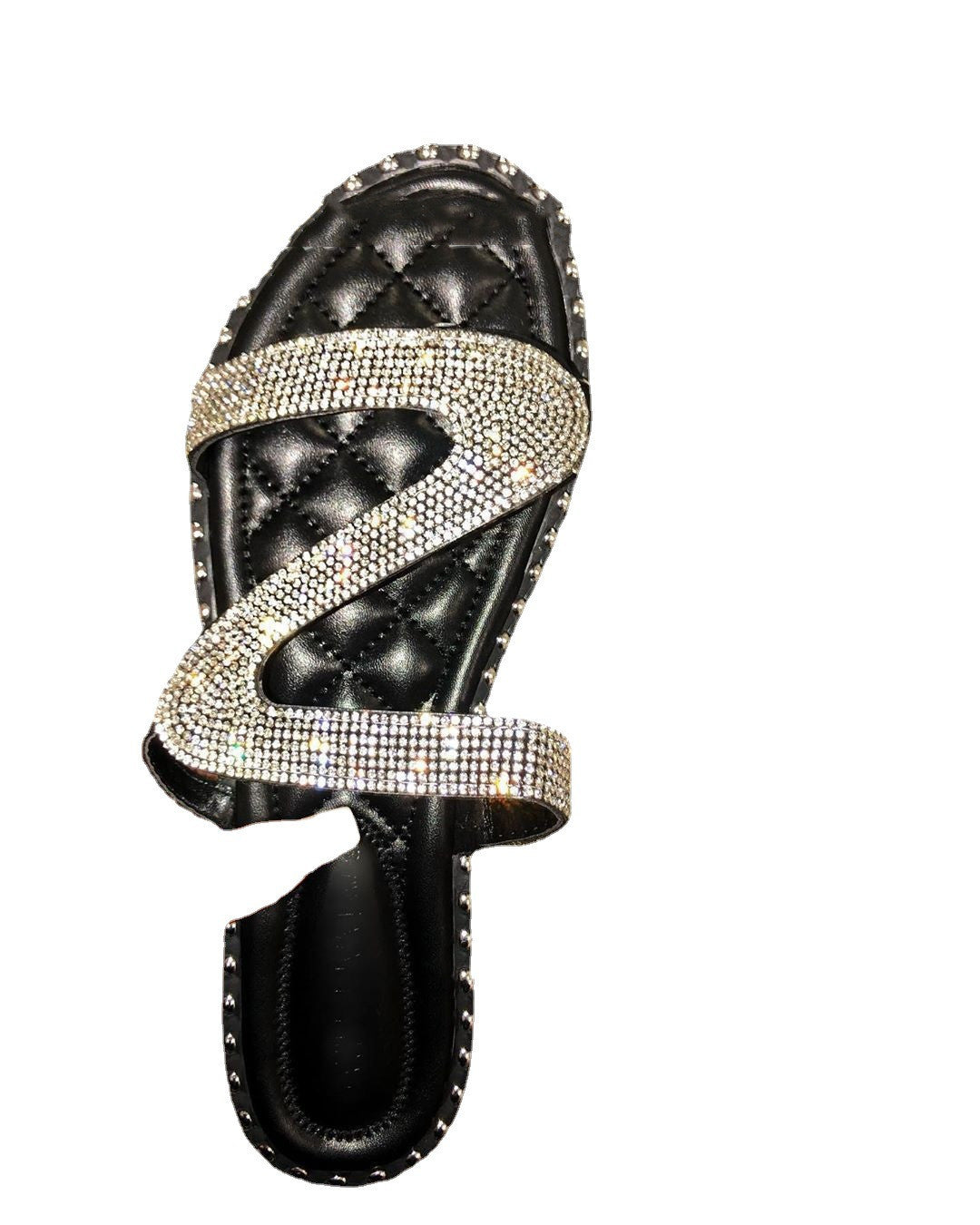 Flat Bottom Round Head Rhinestone Car Stitching Large Size Sandals And Slippers