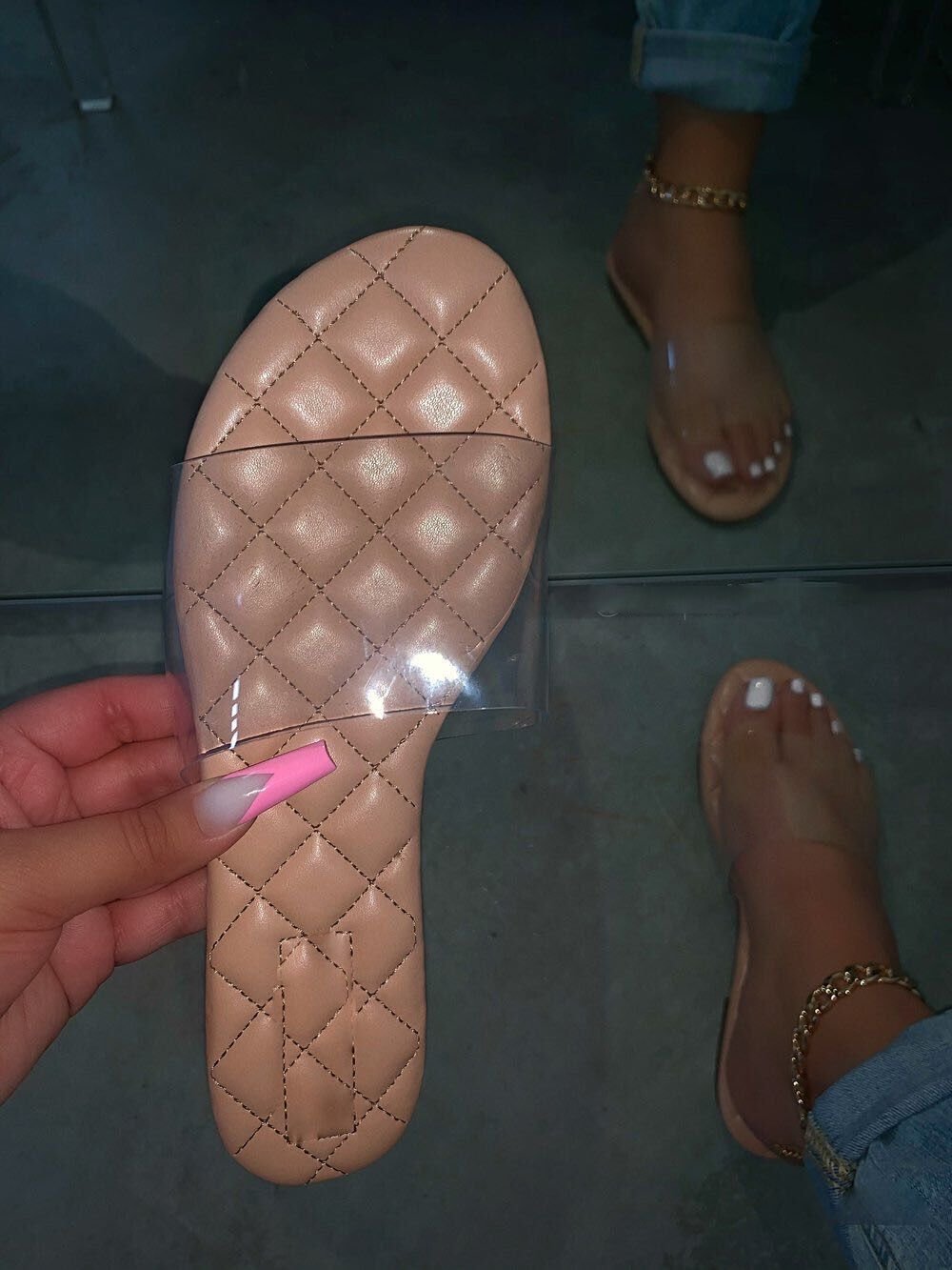 Transparent Upper, Comfortable Sole, Low Heel Sandals