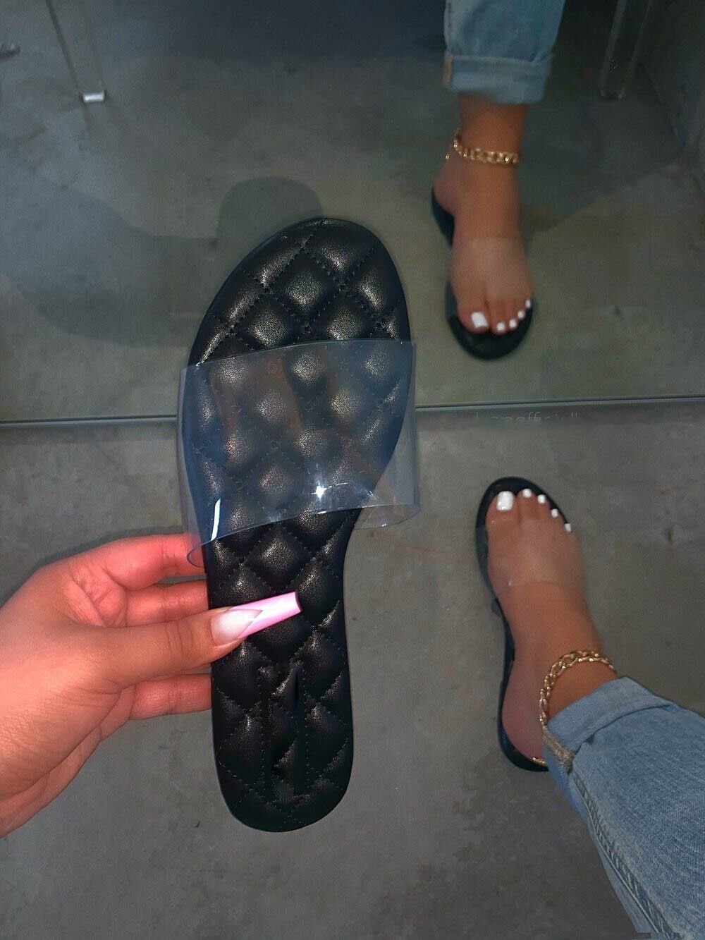Transparent Upper, Comfortable Sole, Low Heel Sandals