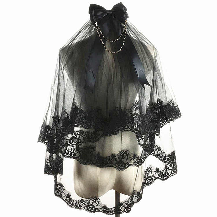 Retro Lace Double Layer Comb Black Veil Hair Accessories