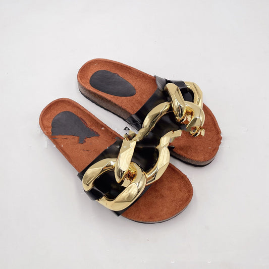 European And American Fashion Gold Chain Slippers