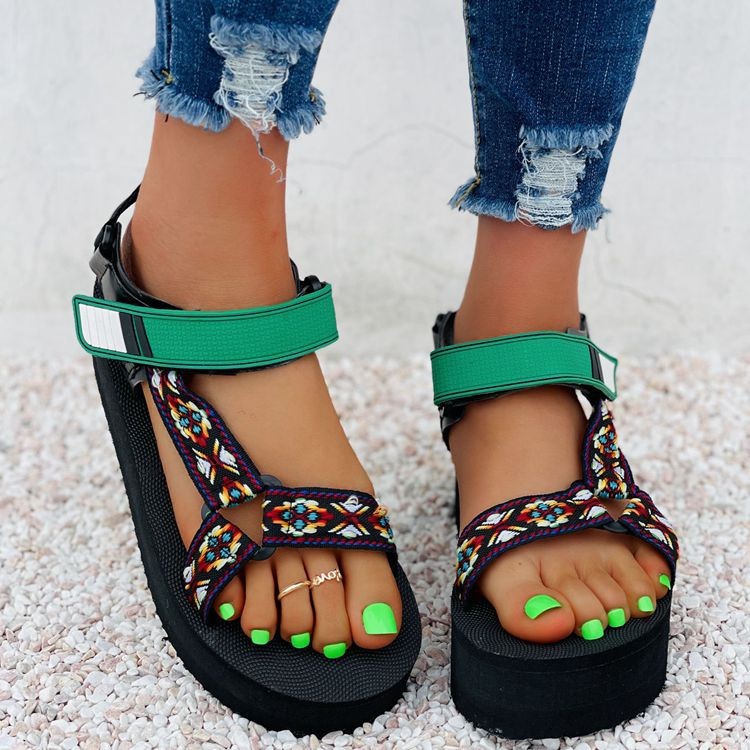 Women's Platform Sandals With Color-blocking Velcro