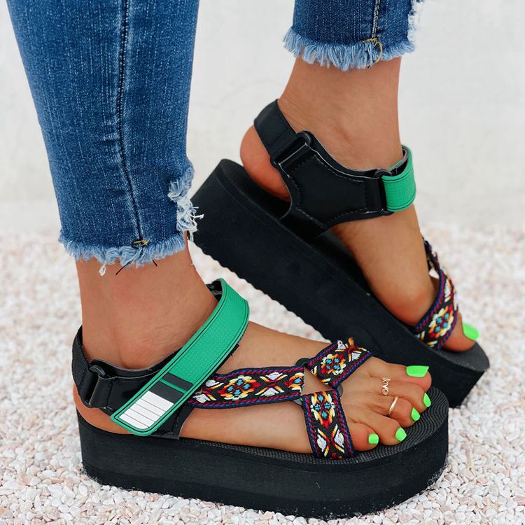 Women's Platform Sandals With Color-blocking Velcro