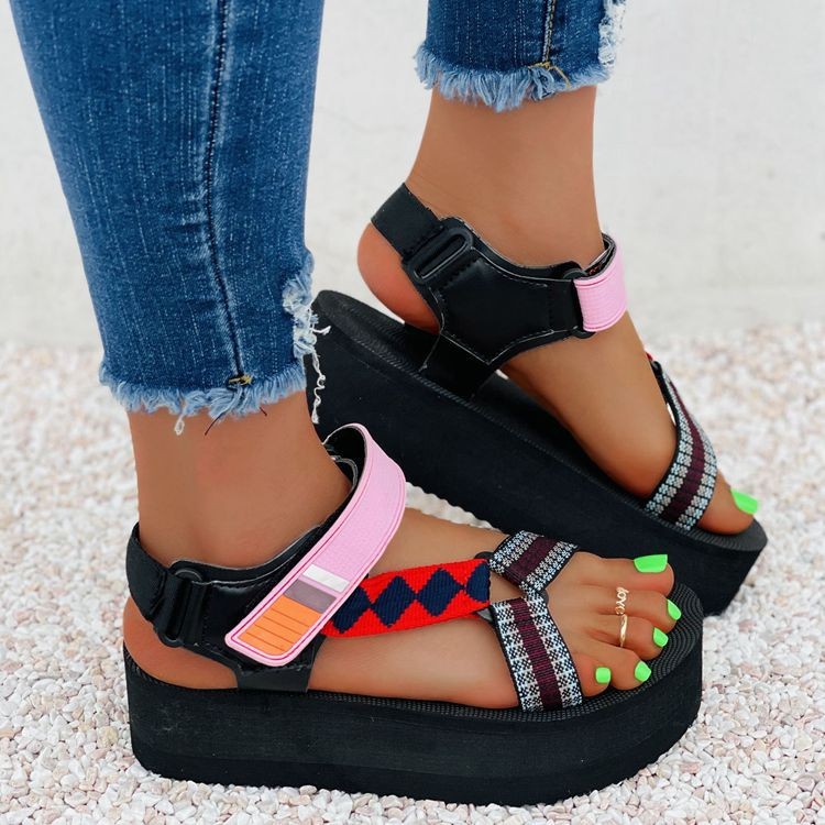Women's Platform Sandals With Color-blocking Velcro