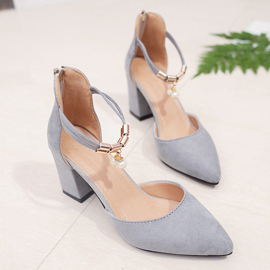 Faux Leather Rhinestone Suede Pointed Sandals