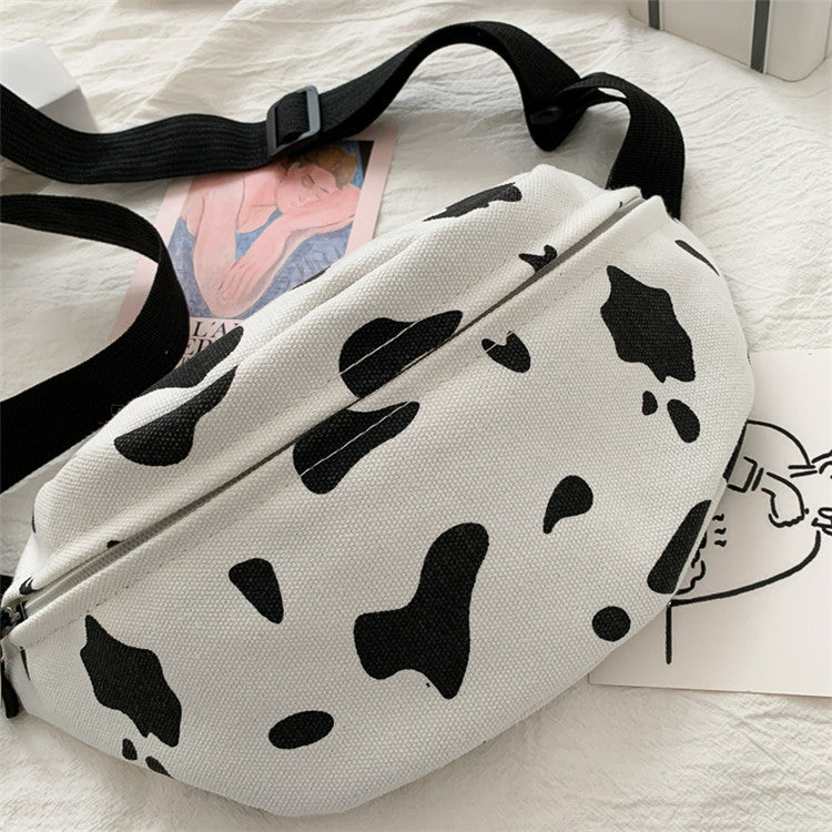Woman Chest Bag Korea Cow Canvas Small Messenger Bag Japanese Harajuku Style Wild Girl Cute Student Chest Bag Female Pockets