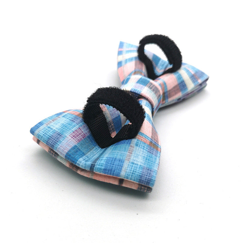 Dog Collar Pet Bow Double-layer Strong Dog Bow Cross-border Hot Product Plaid Dog Collar Print