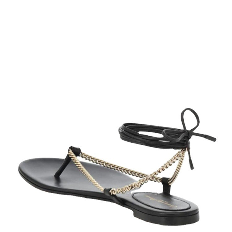 Ladies Sandals And Slippers With Metal Chain Straps