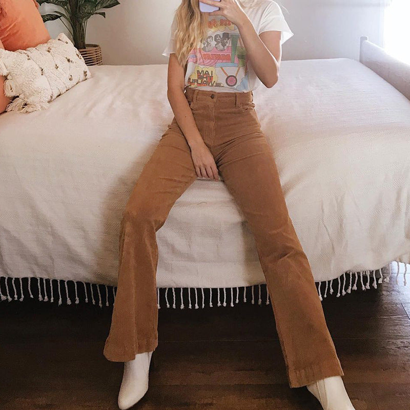 Corduroy Basic Casual Bell Bottom Pants