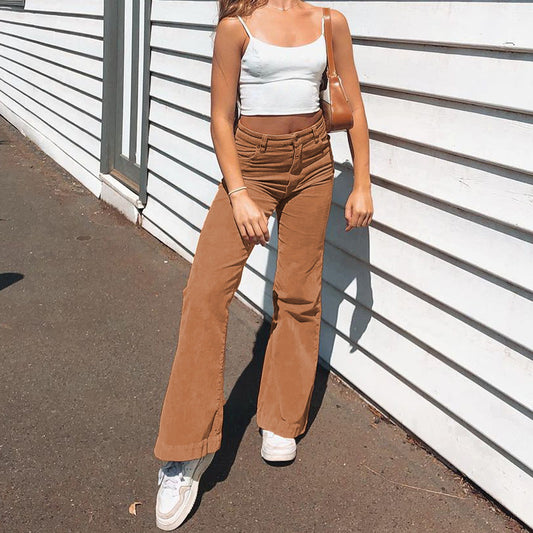 Corduroy Basic Casual Bell Bottom Pants