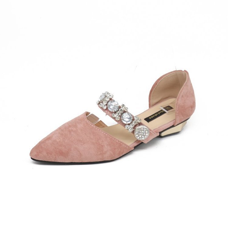 Korean Style Pointed Rhinestone Beaded Hollow Low-heeled Flat-bottomed French Girl Shoes