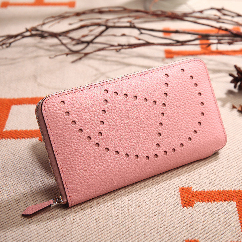 Lychee Pattern Top Layer Cowhide Classic Clutch