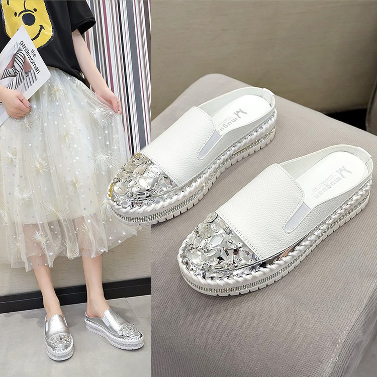 Korean Version Of Heelless White Shoes, One-legged Lazy Shoes