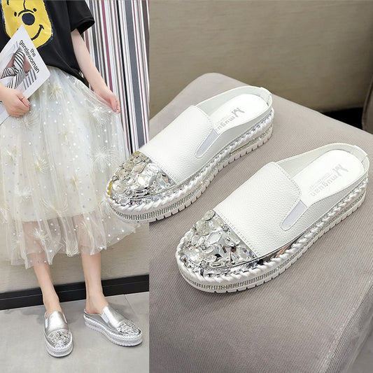 Korean Version Of Heelless White Shoes, One-legged Lazy Shoes