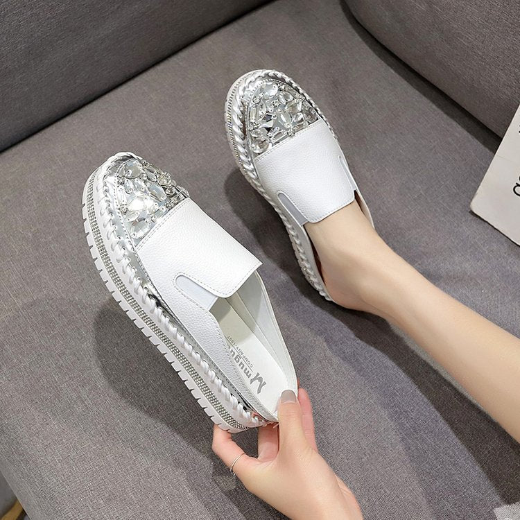 Korean Version Of Heelless White Shoes, One-legged Lazy Shoes