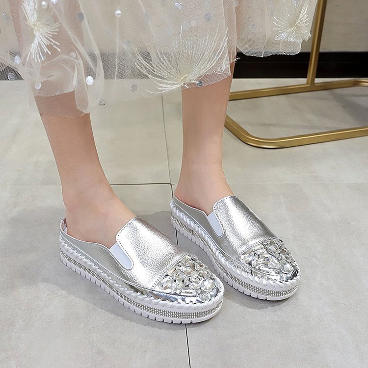 Korean Version Of Heelless White Shoes, One-legged Lazy Shoes
