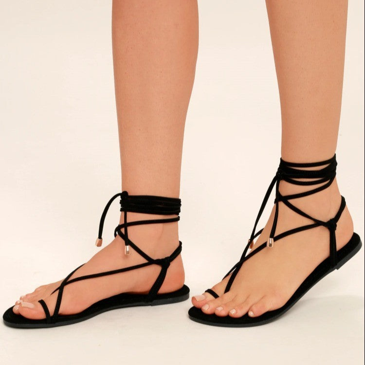Summer New Style Women's Shoes Large Size Cross Straps Flat Toe Sandals
