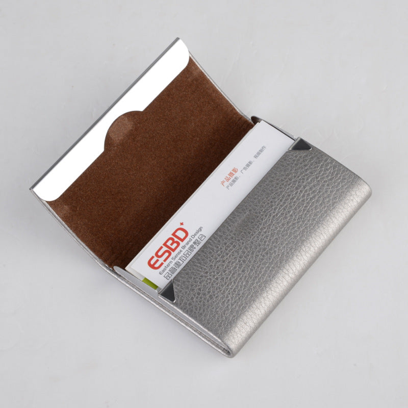 Stainless Steel Business Card Case With Leather Magnetic Buckle Business Card Case
