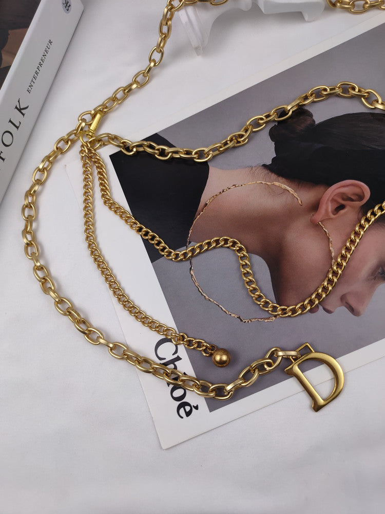Fashion Multi-layer Chain Belt Decorated D Letter Pants Chain