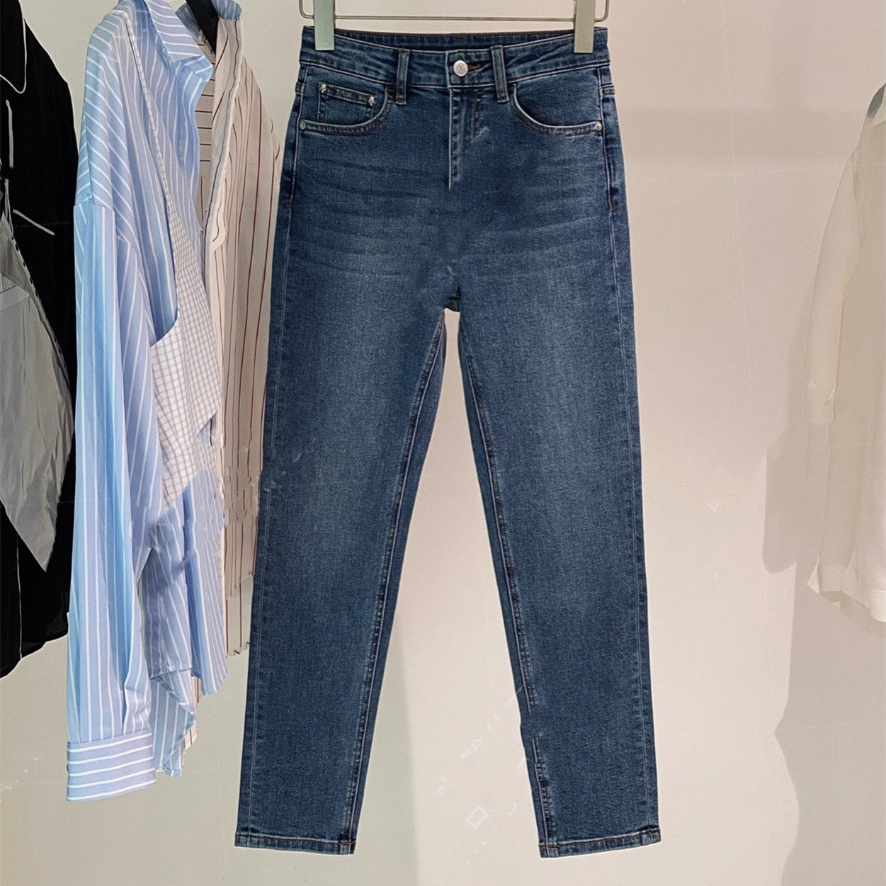 Icy Silk Four-way Stretch Denim High Waist Straight Leg Pants