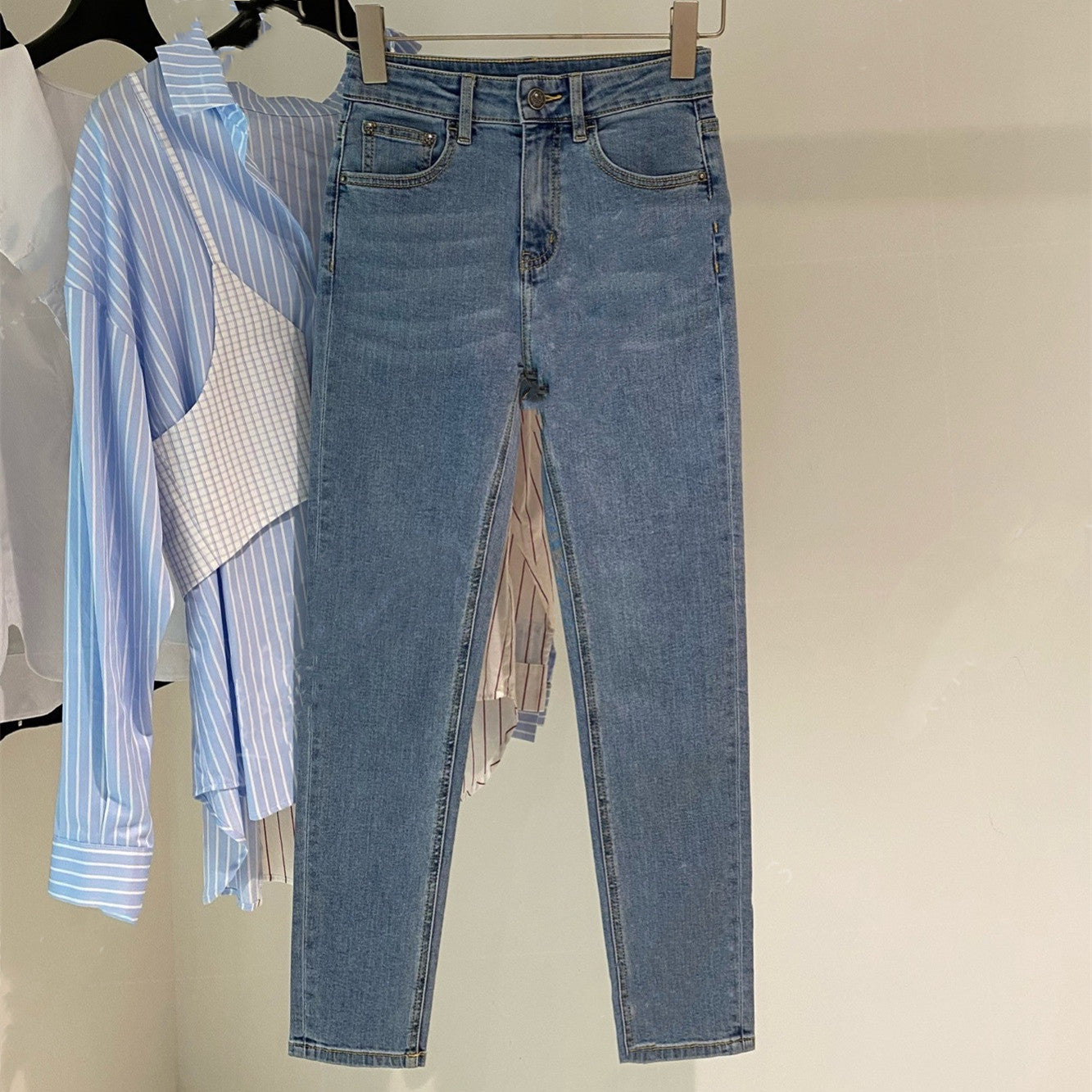 Icy Silk Four-way Stretch Denim High Waist Straight Leg Pants