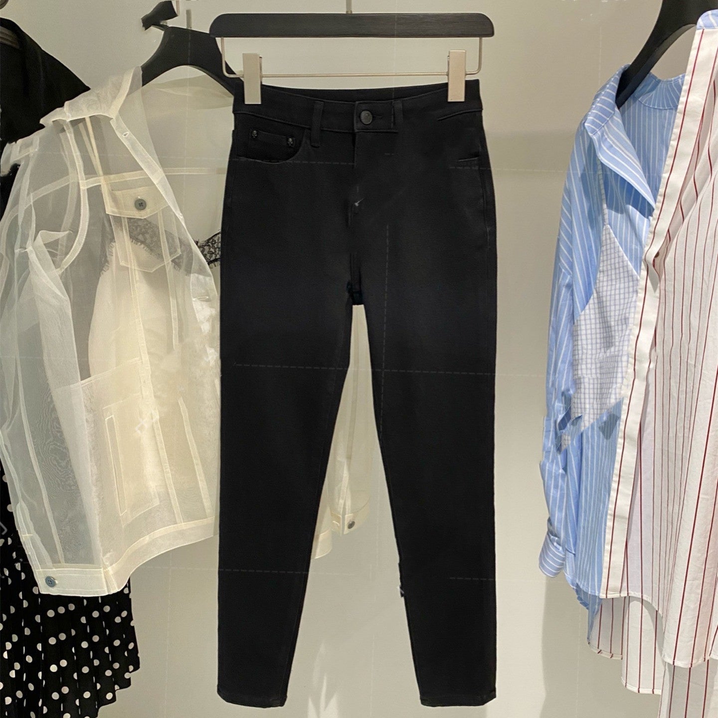 Icy Silk Four-way Stretch Denim High Waist Straight Leg Pants