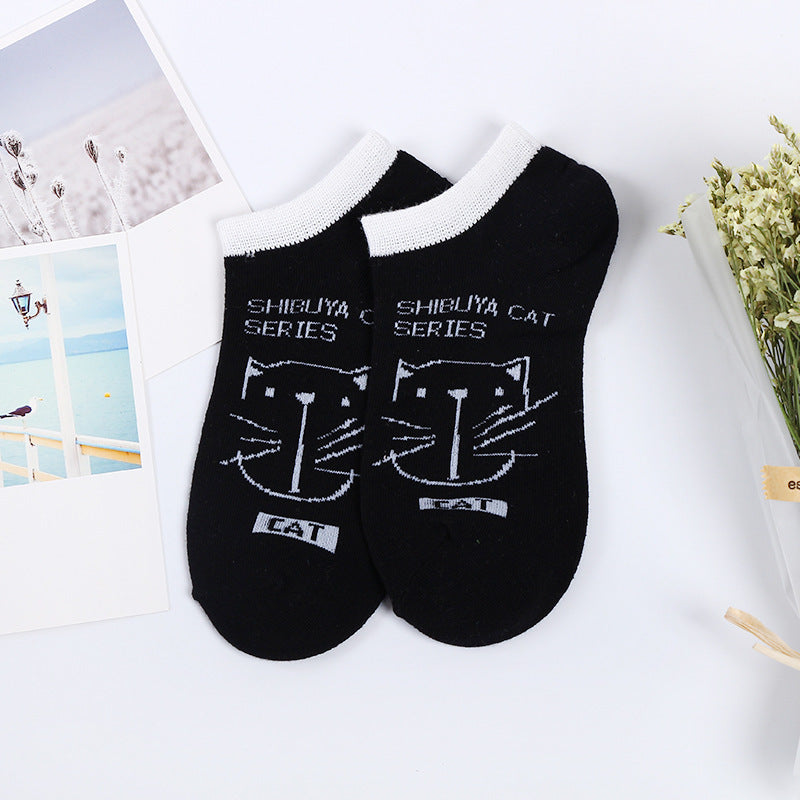 Cute Black And White Cat Boat Socks Stockings