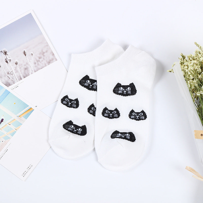 Cute Black And White Cat Boat Socks Stockings