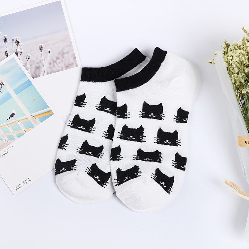 Cute Black And White Cat Boat Socks Stockings
