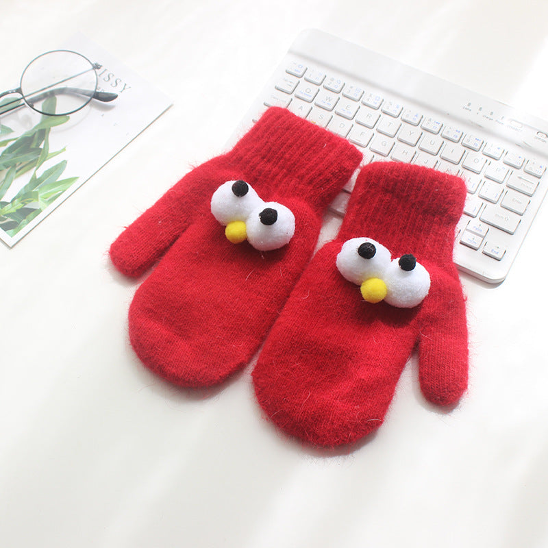 Children's Gloves For Boys And Girls With Rabbit Fur Big Eyes Gloves