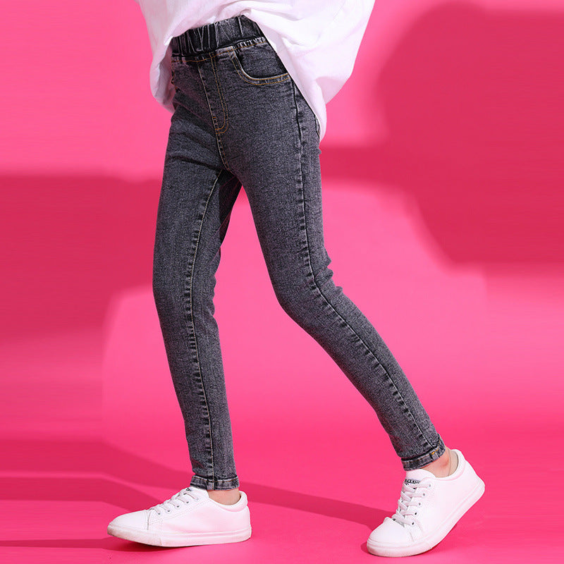 Girls Plus Fleece Jeans Bottoming And Wearing Trousers