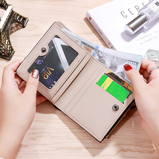 Small Wallet Female Short Simple Student Zipper Buckle Folding Coin Wallet