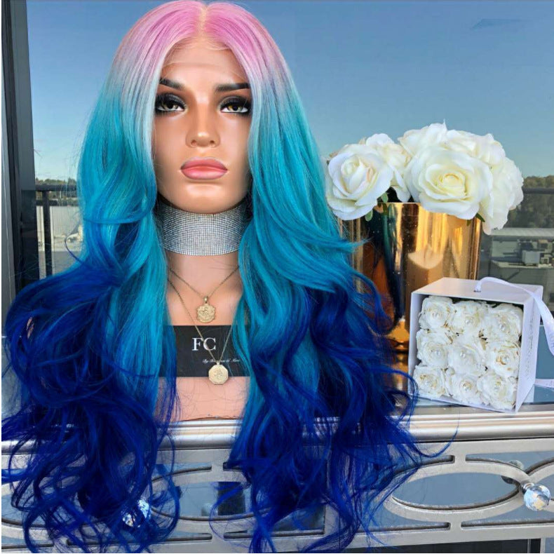 Mid-section Dyeing Three-color Gradient Chemical Fiber Wig Big Wavy Fluffy Hair