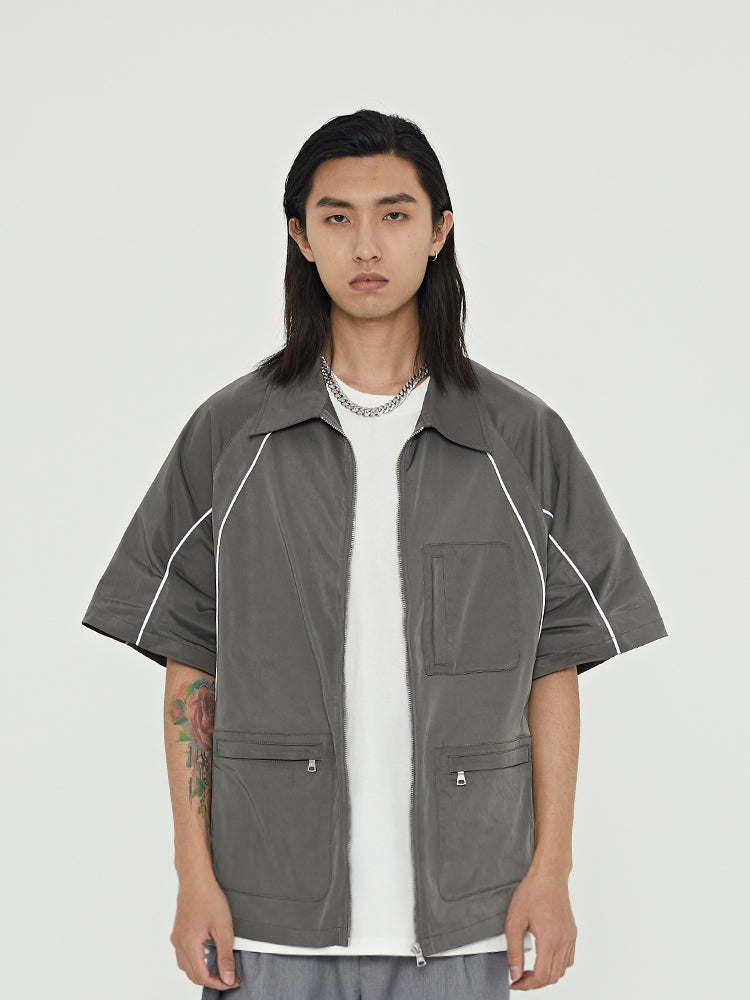 Deconstructed Style  Reflective Teeth Striped Short-sleeved Shirt