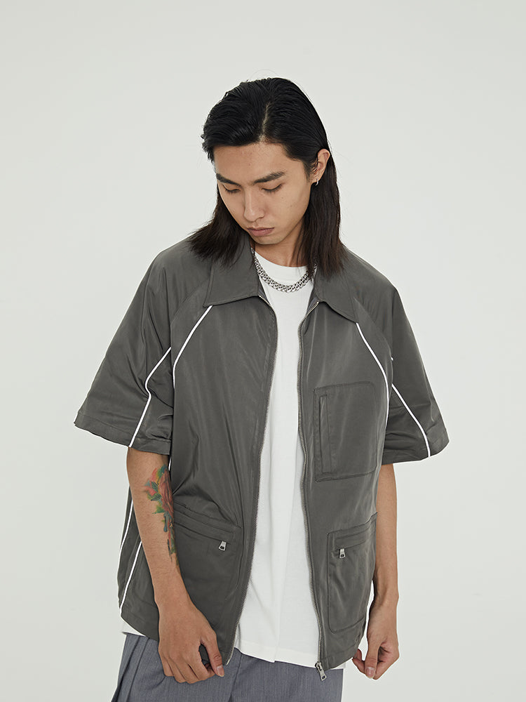 Deconstructed Style  Reflective Teeth Striped Short-sleeved Shirt