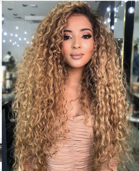 Ladies Long Curly Hair African Small Curly Hair Gradient Color Chemical Fiber Headgear