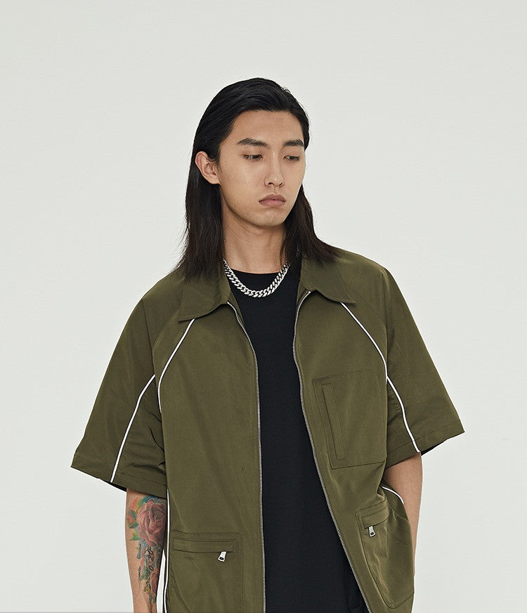 Deconstructed Style  Reflective Teeth Striped Short-sleeved Shirt