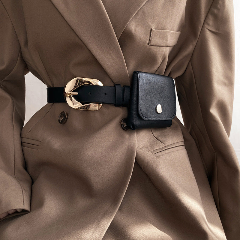 Women's Belt Decoration With Suit Coat Dress Black Waist Bag