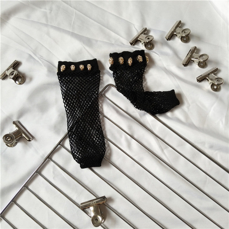 Hollow Cross Fishing Grid Socks Nails Pearl Socks Perspective