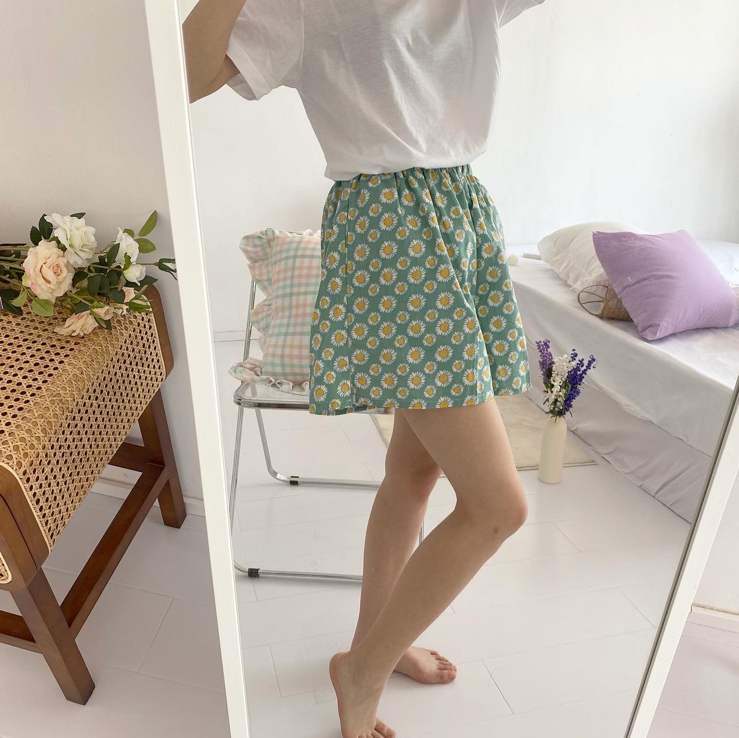 Home Shorts Pajama Pants Daisy Small Floral