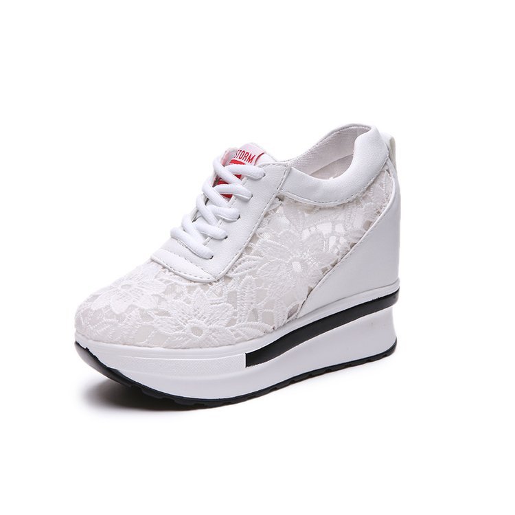 Spring And Summer Mesh Shallow Mouth Round Toe Sponge Cake With Rubber Lace-Up Shoes